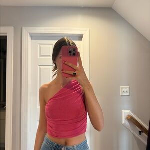 PacSun Vibrant Pink One-Shoulder Crop Top